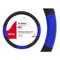 AMIO 01359/AM Κάλυμμα Τιμονιού SWC-04 Μαύρο Μπλε Διάμετρος 37/39cm από Δερματίνη για Προστασία και Άνεση Τιμονιού για Επιβατικά και Επαγγελματικά Αυτοκίνητα - 1 τεμ.