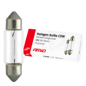 AMIO 01486/AM Λαμπτήρες Αλογόνου C5W SV8.5 12V 5W 36mm για Πλαφονιέρα Αυτοκινήτου – Κουτί 10 Τεμ.