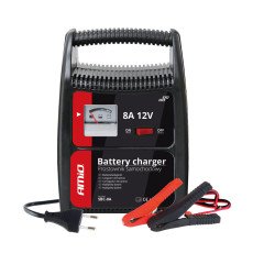 AMIO 02086/AM Φορτιστής Μπαταρίας 12V 8A για γρήγορη φόρτιση μπαταριών 32-90Ah με προστασία και ασφαλή ακροδέκτες για σταθερή και αξιόπιστη χρήση σε απαιτητικές εφαρμογές - 1 Τεμ.