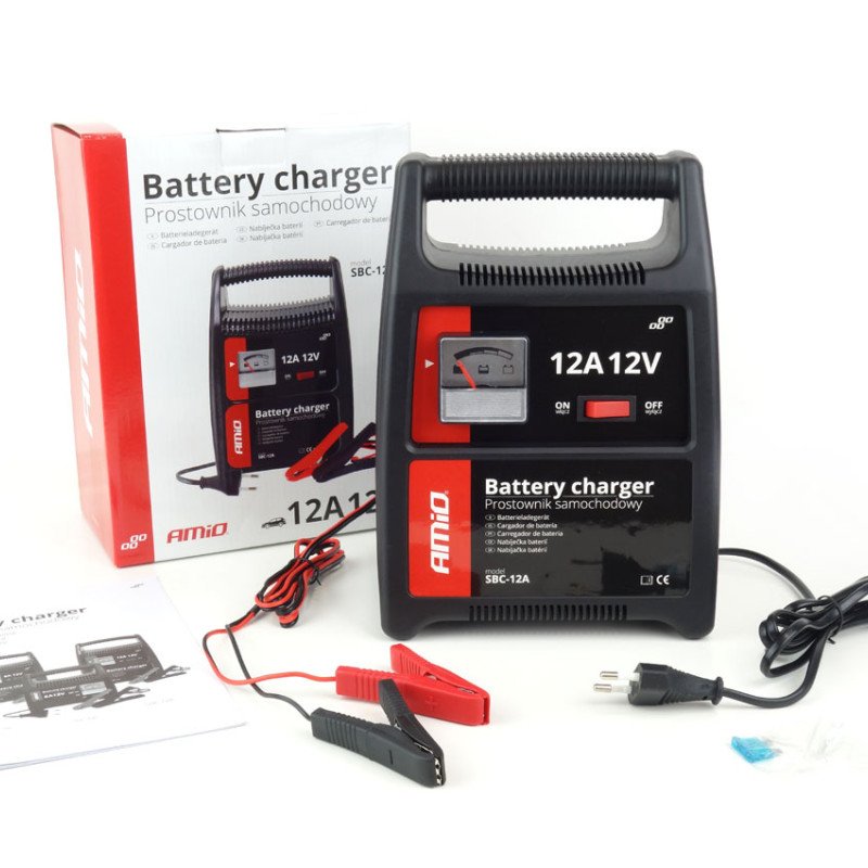 AMIO 02089/AM Φορτιστής Μπαταρίας 12V 12A για γρήγορη φόρτιση μπαταριών 32-90Ah με προστατευμένους ακροδέκτες και σταθερή απόδοση για αξιόπιστη χρήση σε απαιτητικές εφαρμογές - 1 Τεμ.