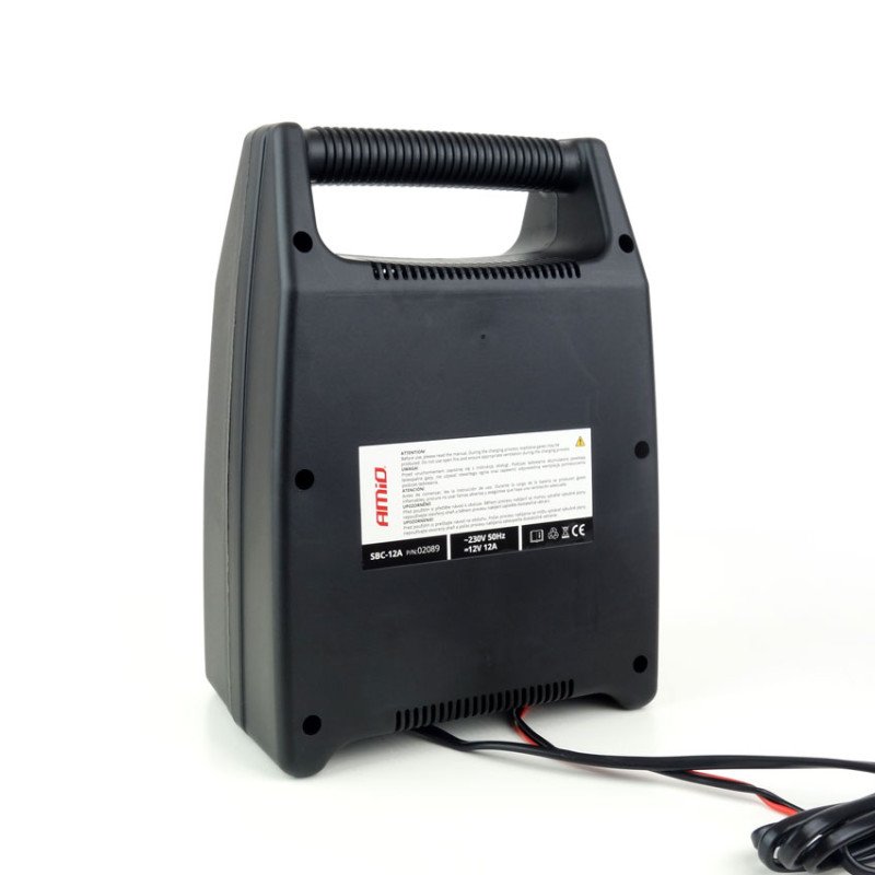AMIO 02089/AM Φορτιστής Μπαταρίας 12V 12A για γρήγορη φόρτιση μπαταριών 32-90Ah με προστατευμένους ακροδέκτες και σταθερή απόδοση για αξιόπιστη χρήση σε απαιτητικές εφαρμογές - 1 Τεμ.