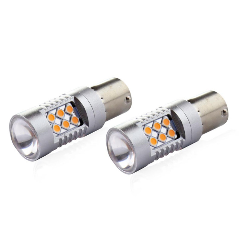 AMIO 02580/AM PY21W 12/24V 6.000k 0.54A - 6.48W 800lm LED 24xSMD3030 CAN-BUS ΠΟΡΤΟΚΑΛΙ 18x56mm -2 ΤΕΜ.
