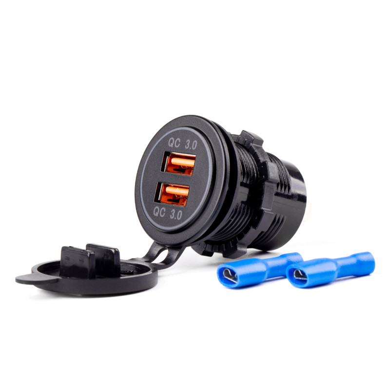 AMIO 02855/AM ΠΡΙΖΑ ΦΟΡΤΙΣΗΣ ΜΕ 2 ΘΥΡΕΣ USB 12/24V 3.0A Φ37mmX51mm QUICK CHARGE 12/24V MOD-05 - 1 τεμ.