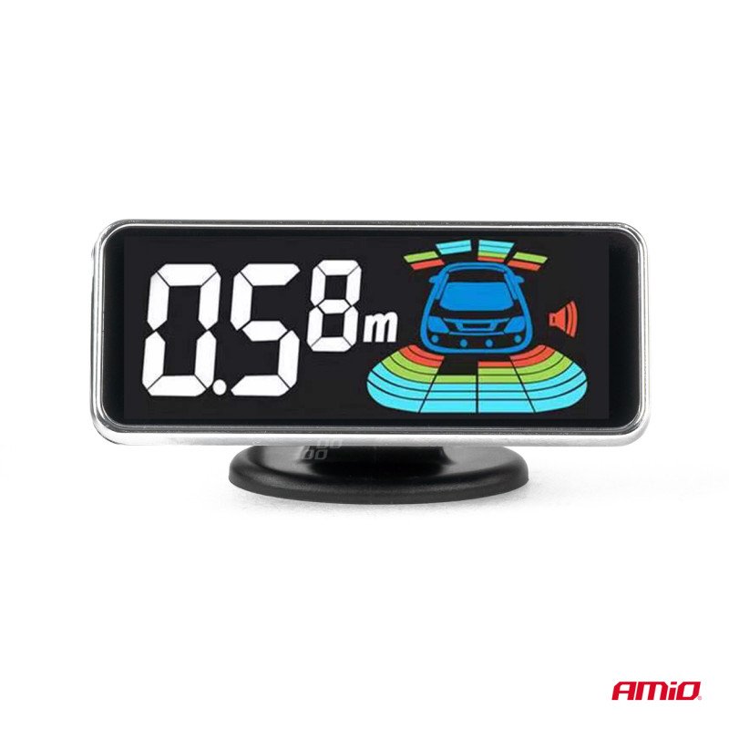 AMIO 03186/AM ΣΥΣΤΗΜΑ ΠΑΡΚΑΡΙΣΜΑΤΟΣ 12V ΜΕ 4 ΑΙΣΘΗΤΗΡΕΣ ΣΕ ΜΑΥΡΟ ΧΡΩΜΑ 18mm ΜΕ BUZZER (ΗΧΟ) ΚΑΙ ΟΘΟΝΗ LED 3D - 1 τεμ.