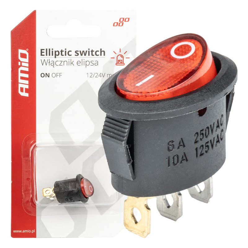 AMIO 03612/AM ΔΙΑΚΟΠΤΗΣ ON/OFF 3 ΕΠΑΦΩΝ 12V 230A ΟΒΑΛ ΚΟΚΚΙΝΟΣ ΦΩΤΙΣΜΟΣ - 1 ΤΕΜ.