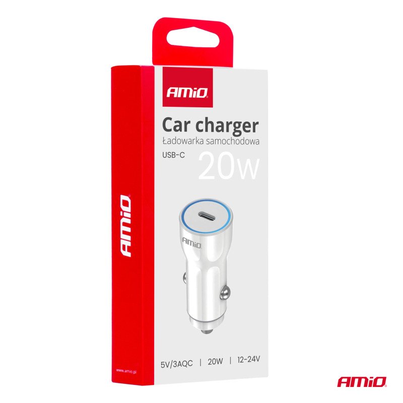 AMIO 03880/AM ΦΟΡΤΙΣΤΗΣ ΑΝΑΠΤΗΡΑ 12/24V ΜΕ 1 ΘΥΡΑ USB-C 20W 5V/3AQC ΤΑΧΕΙΑΣ ΦΟΡΤΙΣΗΣ ΛΕΥΚΟΣ - 1 Τεμ.