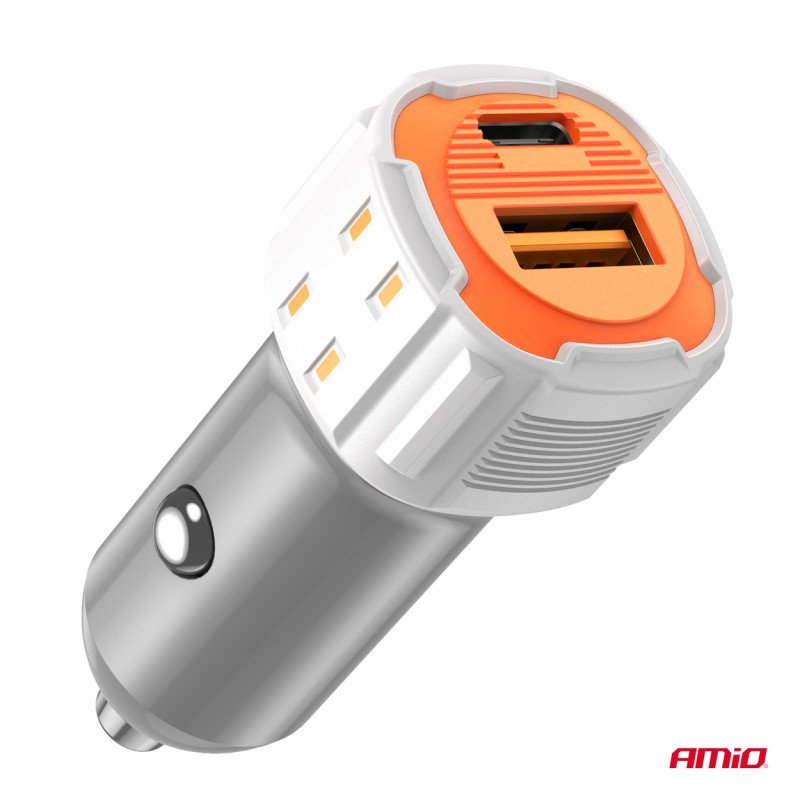 AMIO 03883/AM ΦΟΡΤΙΣΤΗΣ ΑΝΑΠΤΗΡΑ 12/24V ΜΕ 2 ΘΥΡΕΣ USB-C+USB 38W 5V/3AQC ΤΑΧΕΙΑΣ ΦΟΡΤΙΣΗΣ ΛΕΥΚΟΣ - 1 Τεμ.
