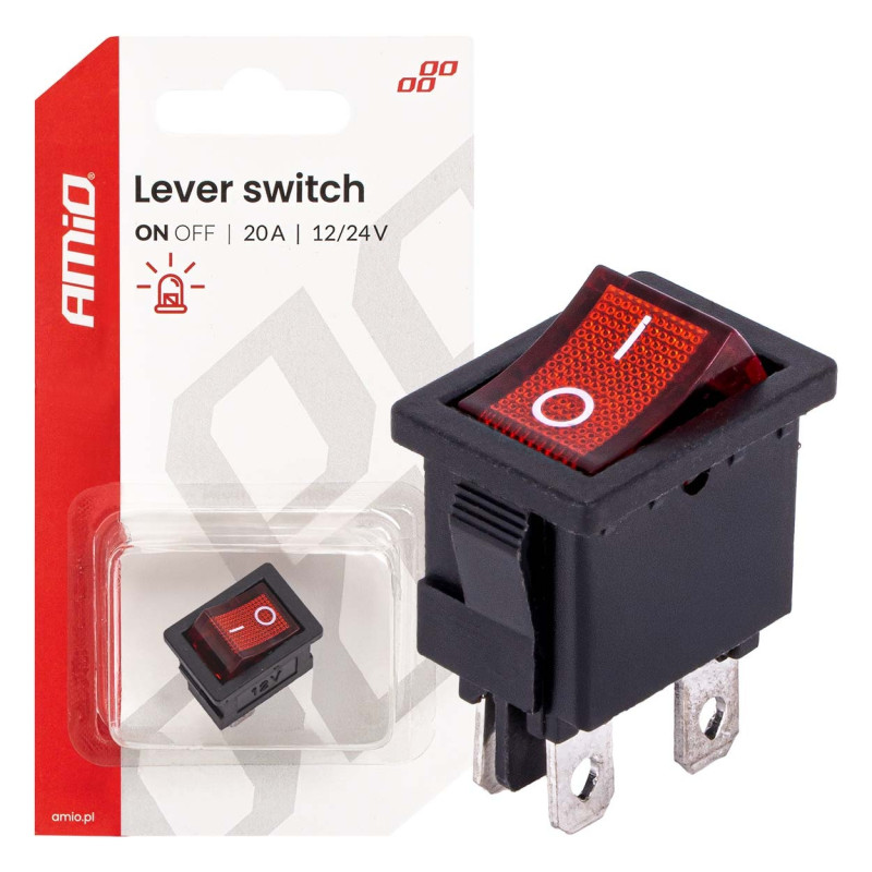 AMIO 04440/AM Διακόπτης Rocker 12/24V 20A με Κόκκινο Φωτισμό – Για Οχήματα & Βιομηχανικές Εφαρμογές - 1 τεμ.