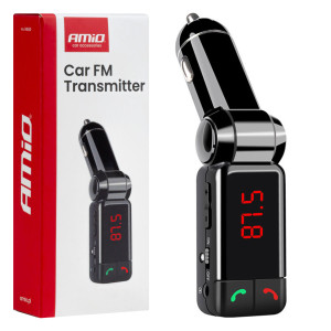AMIO 04650/AM FM Transmitter Αναπτήρα τύπου FMT03 τάση λειτουργίας 12-24V με 2xUSB Type-A και Bluetooth για Επιβατικά Αυτοκίνητα και Φορτηγά - 1 τεμ.