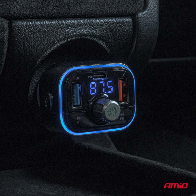 AMIO 04652/AM FM Transmitter Αυτοκινήτου 12/24V με 1xUSB Type-C και Υποδοχή microSD - 1 τεμ.
