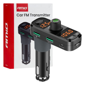 AMIO 04653/AM FM Transmitter Αναπτήρα τύπου FMT06 τάση λειτουργίας 12-24V με 2xUSB Type-A, 1xUSB Type-C και υποδοχή microSD για Επιβατικά Αυτοκίνητα και Φορτηγά - 1 τεμ.