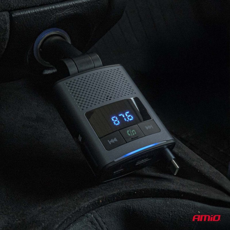 AMIO 04656/AM FM Transmitter Αυτοκινήτου 12/24V με 1xUSB Type-A, 1xUSB Type-C και Ενσωματωμένο Καλώδιο Φόρτισης Type-C - 1 τεμ.