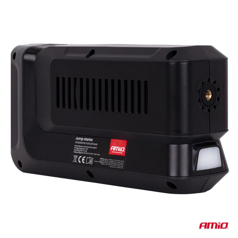 AMIO 04677/AM Φορητός Εκκινητής Μπαταρίας (Jump Starter) 4 σε 1 με ενσωματωμένο Κομπρεσέρ Αέρα, Powerbank και Φακό LED τάση λειτουργίας 12V με χωρητικότητα 12Ah και μέγιστο ρεύμα εκκίνησης 1600A για Επιβατικά Αυτοκίνητα - 1 τεμ.