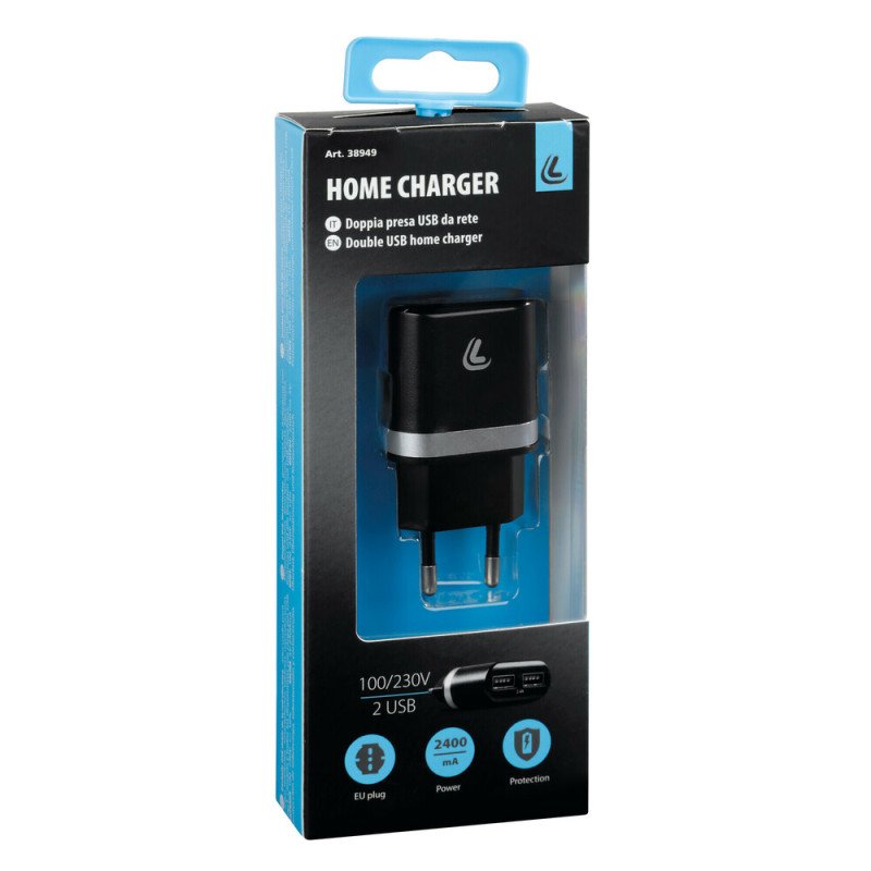 LAMPA L3894.9/T Φορτιστής Πρίζας 220V σε 2 USB 5V 2.4A για Κινητά Smartphones Tablet Universal – 1 Τεμ.