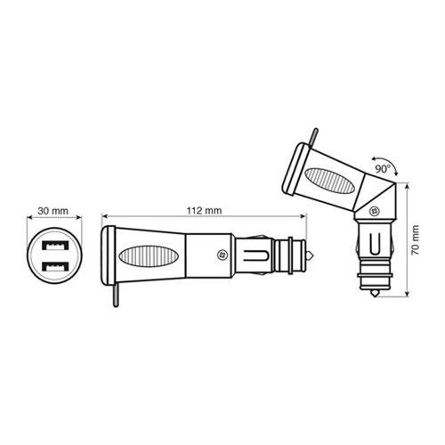LAMPA L3897.5/T Φορτιστής Αναπτήρα με διπλό USB PLUG-IN EVO 90 μοίρες 12/24V 2,5A