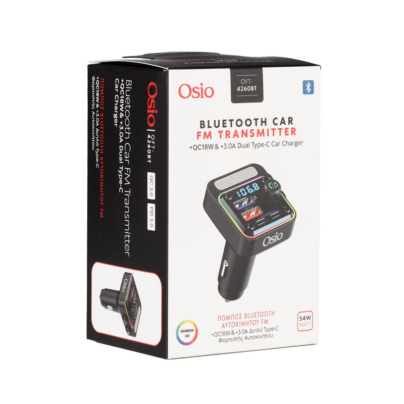OSIO OFT-4260BT/OSIO FM TRANSMITTER ΑΝΑΠΤΗΡΑ 12V ΜΕ BLUETOOTH OFT-4260BT ΦΟΡΤΙΣΤΗ USB TYPE-A + USB TYPE-C OSIO OFT-4260BT/OSIO FM TRANSMITTER ΑΝΑΠΤΗΡΑ 12V ΜΕ BLUETOOTH OFT-4260BT ΦΟΡΤΙΣΤΗ USB TYPE-A + USB TYPE-C