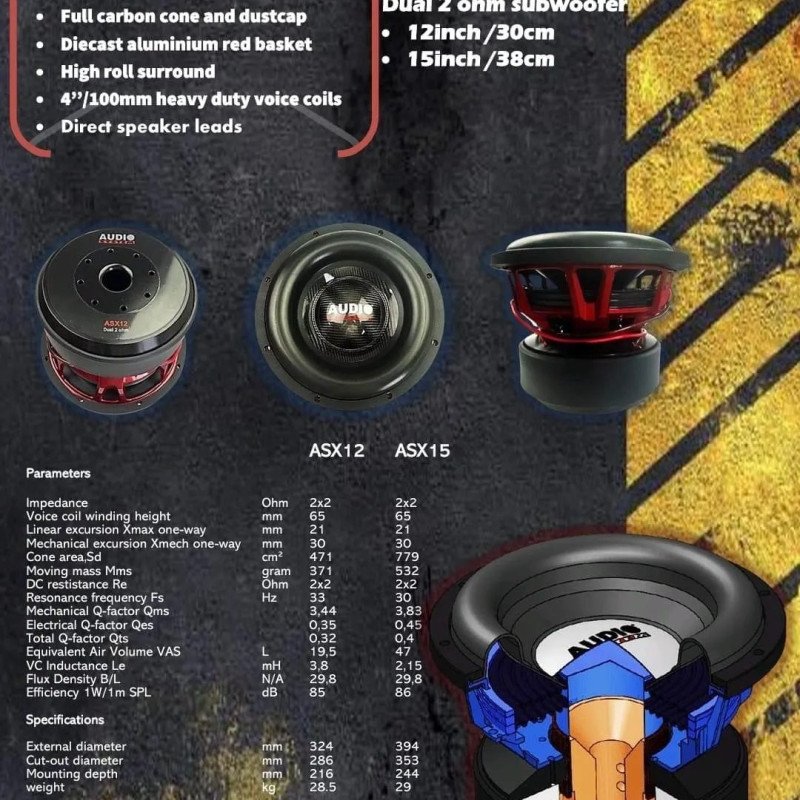 AUDIO SYSTEM ITALY W-GT-ASX12 Audio System ASX12" (30cm) D2 4”VC 6000W Competition Line