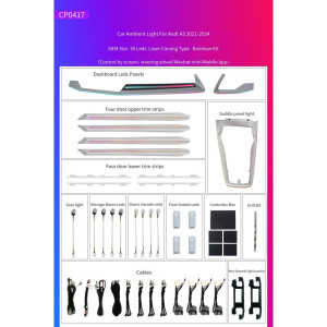 BIZZAR L-AL-CP0417 Ατμοσφαιρικός Φωτισμός Audi A3 (8Y) 2021-2024 OEM Ambient Light Full Kit