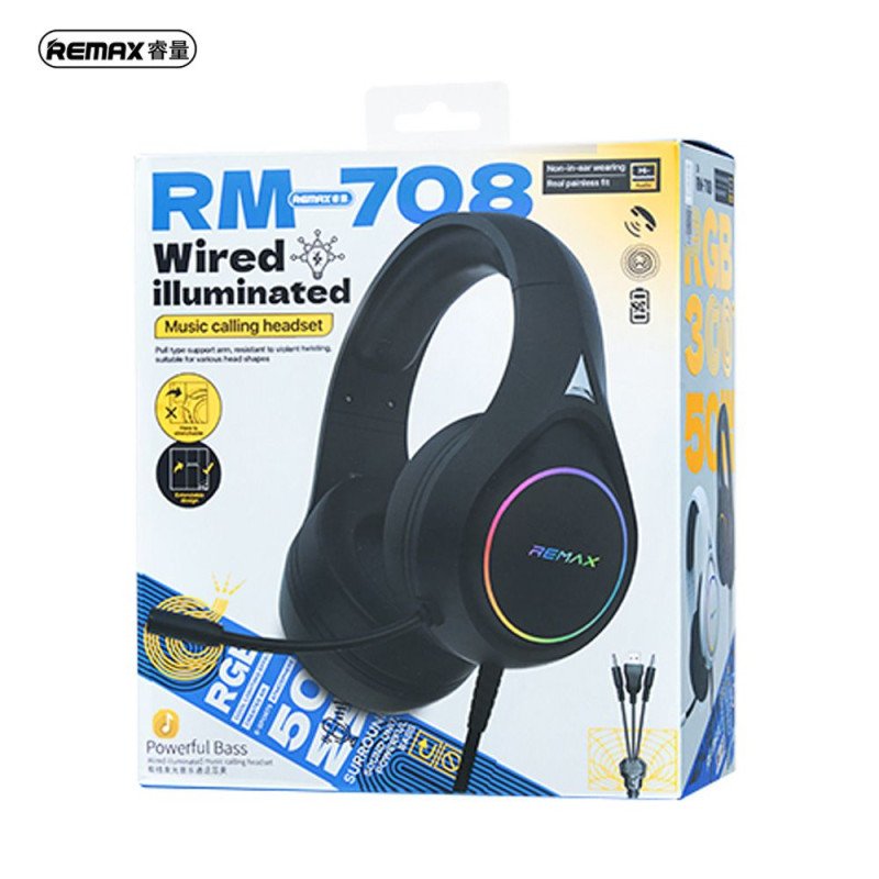 REMAX RM-708 (BLACK) RGB WIRED HEADSET