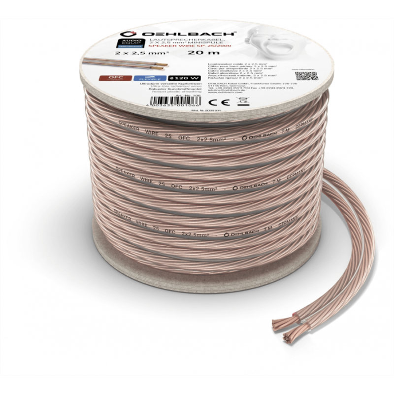 Oehlbach Speaker Wire SP-25 Καλώδιο Ηχείων 2 x 2,5 mm² 20m Διαφανές (Τεμάχιο)