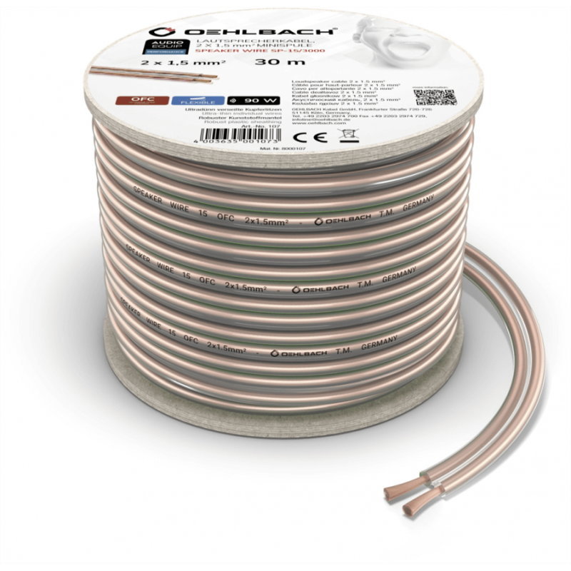Oehlbach Speaker Wire SP-15 Καλώδιο Ηχείων 2 x 1,5 mm² 30m Διαφανές (Τεμάχιο)