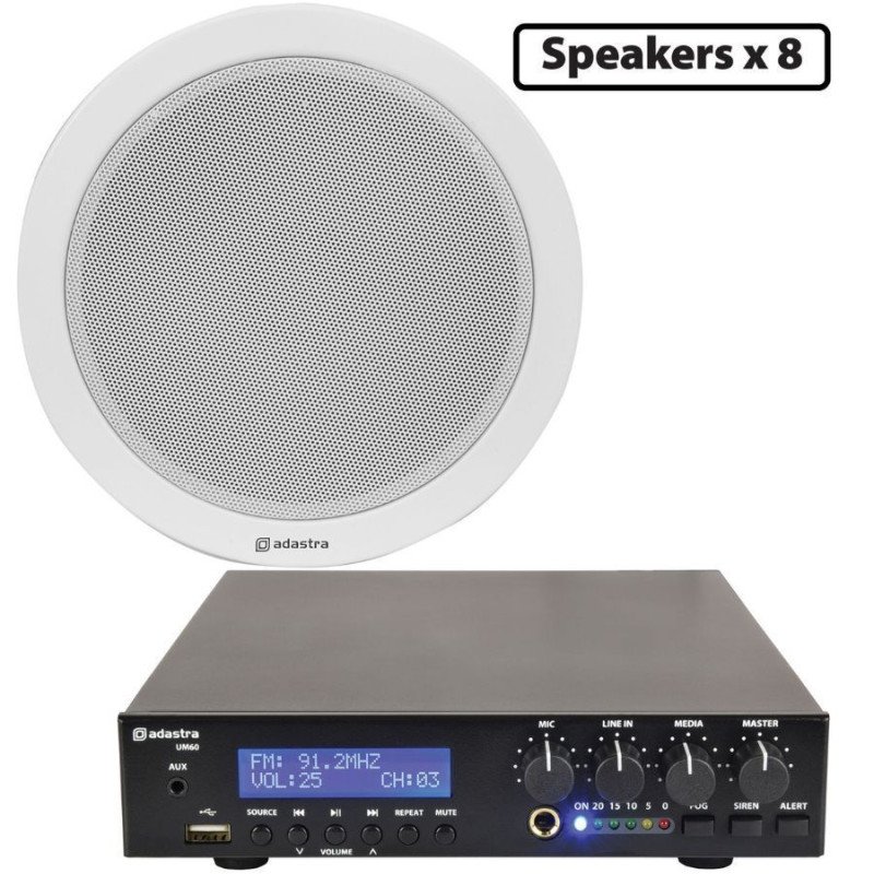 Adastra 8*EC56V+UM60 Πακέτο Background Music με 8 Ηχεία Οροφής 100V και Μίκτη-ενισχυτή 60W BT/USB