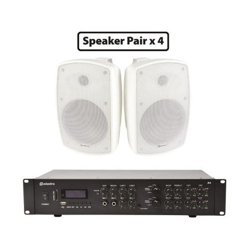 Adastra 8*BH6W+A4 Πακέτο Background Music με 4 Ηχεία BH6 και Dual Stereo Ενισχυτή (Σετ)