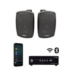 Adastra 2*BH4+S260-WIFI Πακέτο με 2 Αδιάβροχα Ηχεία 4'' και Ενισχυτή με Wi-Fi Μαύρο (Σετ)