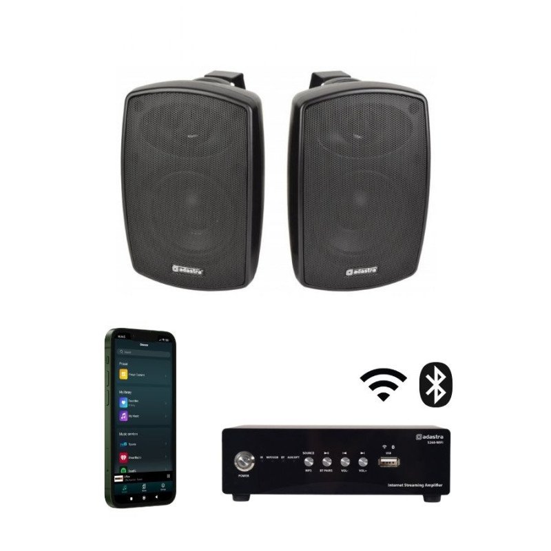 Adastra 2*BH4+S260-WIFI Πακέτο με 2 Αδιάβροχα Ηχεία 4'' και Ενισχυτή με Wi-Fi Μαύρο (Σετ)