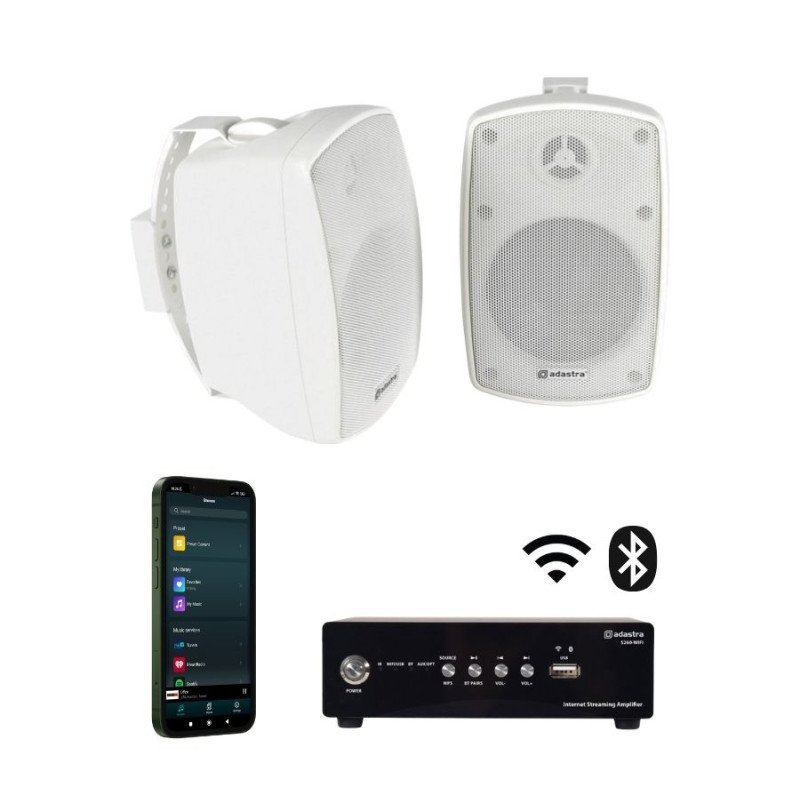 Adastra 2*BH4+S260-WIFI Πακέτο με 2 Αδιάβροχα Ηχεία 4'' και Ενισχυτή με Wi-Fi Λευκό (Σετ)