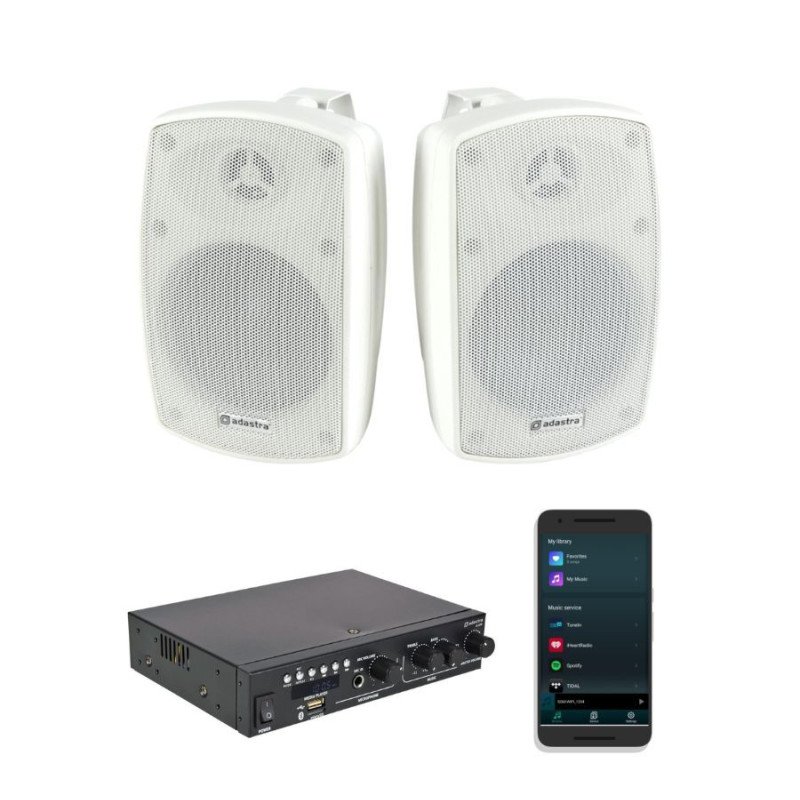 Adastra 2*BH4+A200 Πακέτο με 2 Αδιάβροχα Ηχεία 4'' και Ενισχυτή με Bluetooth Λευκό (Σετ)