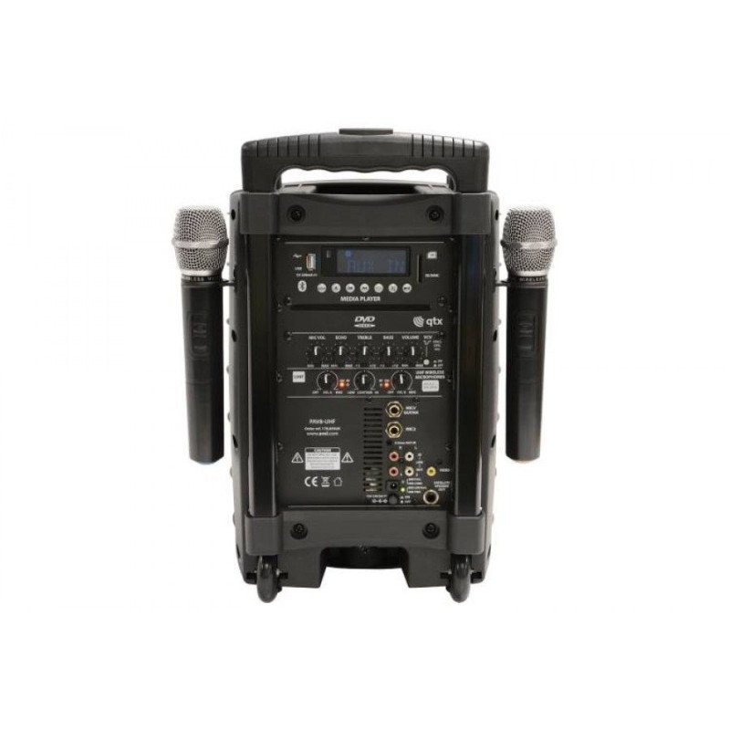 Qtx PAV8-UHF Φορητό Σετ Ηχείων PA με μικρόφωνα UHF, Bluetooth &amp; DVD 8" 100W RMS (Σετ)