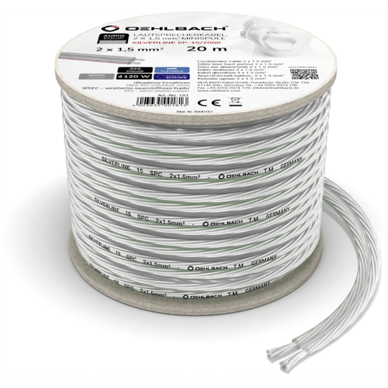 Oehlbach Silverline SP-15 Επαργυρωμένο  Καλώδιο Ηχείων 2 x 1.5 mm² 20m (Τεμάχιο)