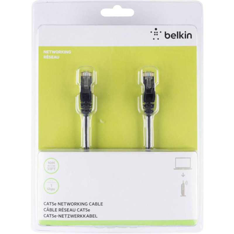 BELKIN A3L793bt10MBKHS NETWORK CABLE,  CAT5E,  STP,  RJ45M/M , 10M,  BLK,  PATCH,  SNAGLESS