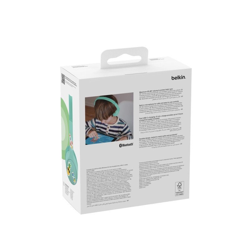BELKIN AUD002hqMNV3 SOUNDFORM KIDS HEADPHONES USB-C,  MINT