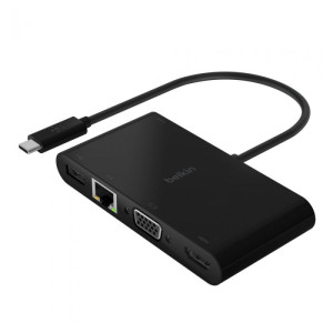 BELKIN AVC004BTBK ADAPTER,  USB-C TO GBE,  HDMI,  VGA,  USB-A, 100W PD, BLK