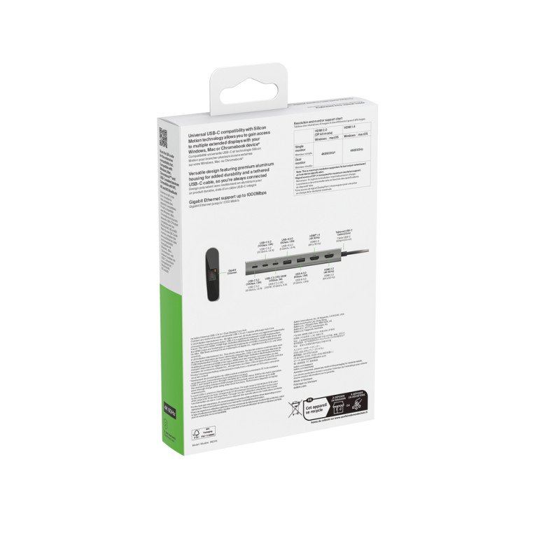 BELKIN INC015BTSGY-CZ USB-C 8-IN-1 DUAL DISPLAY HUB