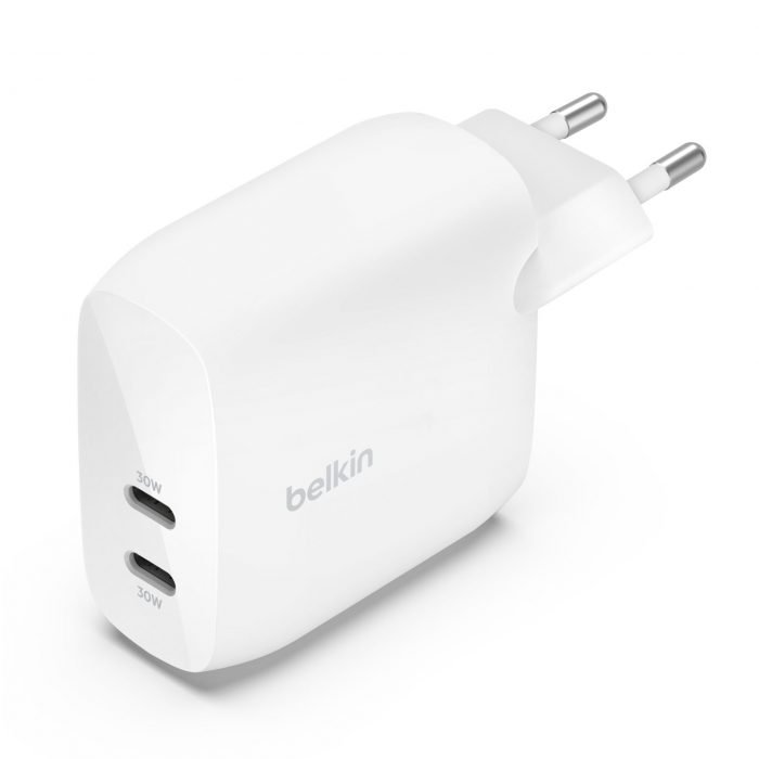 BELKIN WCB010vfWH Dual 30W USB-C PD PPS Wall Charger (60W),  WHT