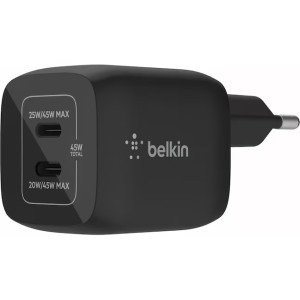BELKIN WCH011vfBK 45W DUAL USB-C GAN WALL CHARGER WITH PPS, Black BELKIN WCH011vfBK 45W DUAL USB-C GAN WALL CHARGER WITH PPS, Black