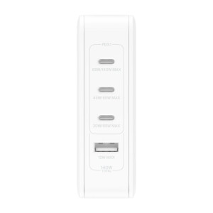 BELKIN WCH014btWH 140W 4-ports USB GaN Wall Charger with UK, EU, US plug tips, White BELKIN WCH014btWH 140W 4-ports USB GaN Wall Charger with UK, EU, US plug tips, White